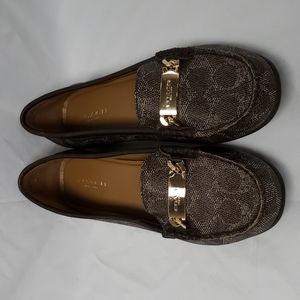 Coach Brown/Beige Leather Loafers 6.5B